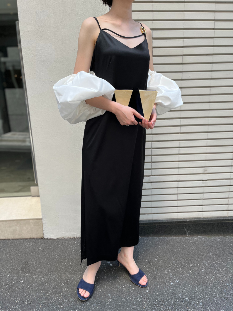REJINA PYO｜バイカラーパフスリーブドレス(38)-ブラック