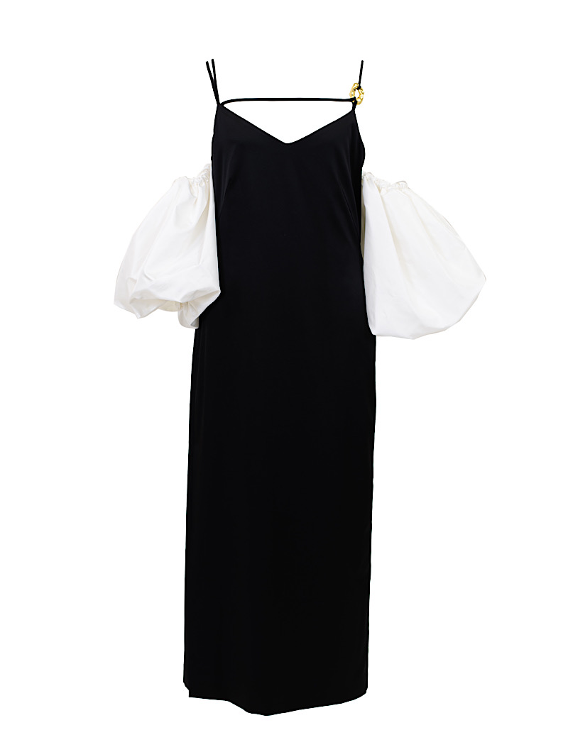 [REJINA PYO］<br>バイカラーパフスリーブドレス(38)-ブラック/ホワイト