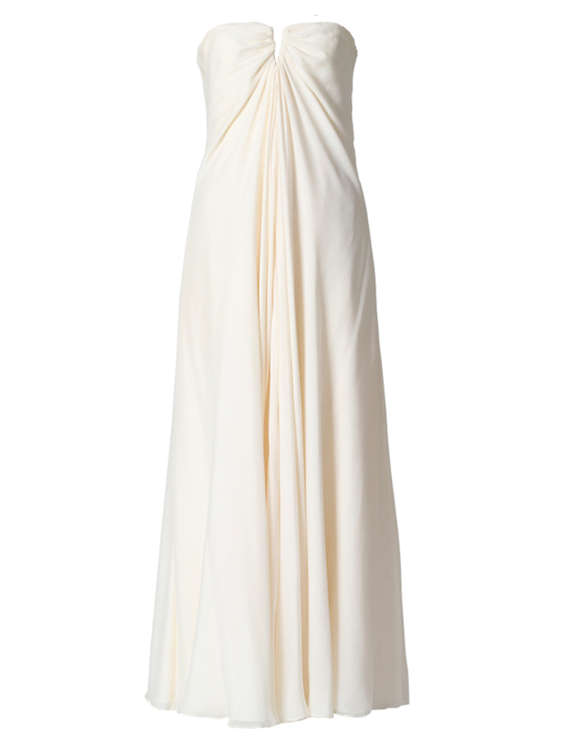 シンプルなウエディングドレスで、ベアタイプのスレンダードレス。花嫁様の2次会にもおすすめ。