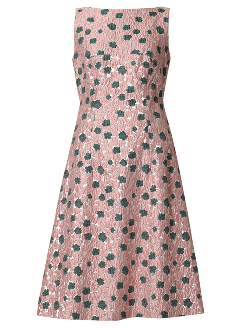 ジャガード素材で華やかなピンク、シルバーのレラ・ローズ(Lela Rose)のドレス。パーティーシーンにおすすめです。