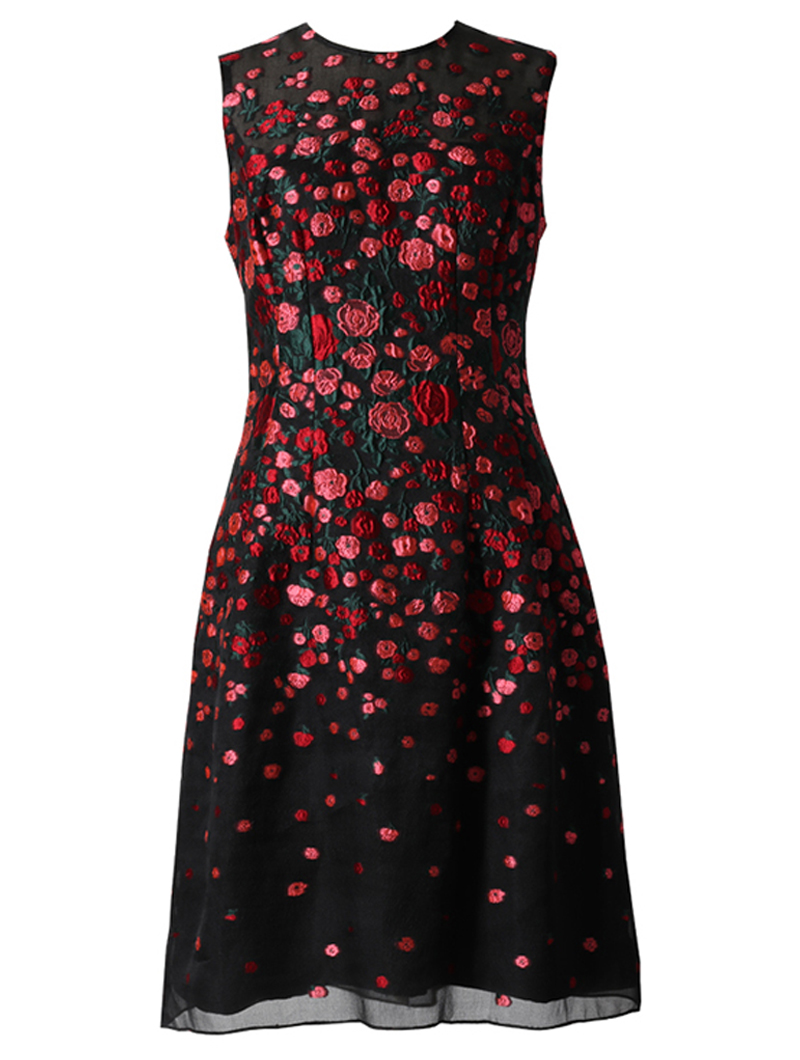 [Lela Rose]<br>刺繍オーガンジー ドレス-ブラック/ピンク