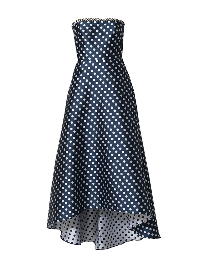 エム・エル・モニーク・ルイリエ(ML Monique Lhuillier)ドット柄 ロングドレス-ネイビー