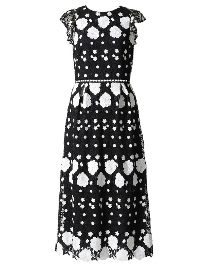 [ML Monique Lhuillier］<br>フローラルレース ドレス(40)-ブラック/ホワイト