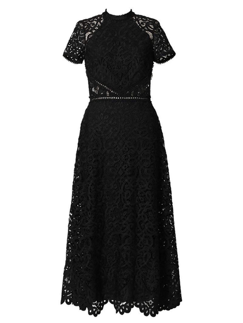 エム・エル・モニーク・ルイリエ(ML Monique Lhuillier)半袖レース ドレス(38)-ブラック