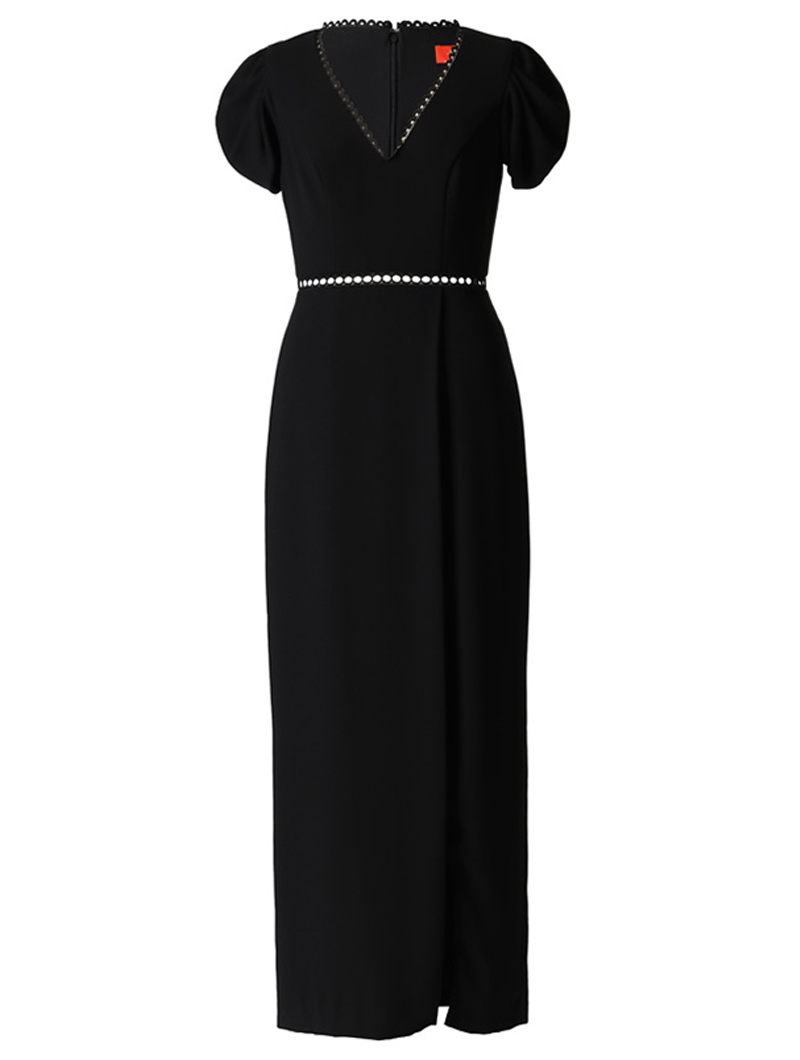 エム・エル・モニーク・ルイリエ(ML Monique Lhuillier)半袖スリット ロングドレス-ブラック