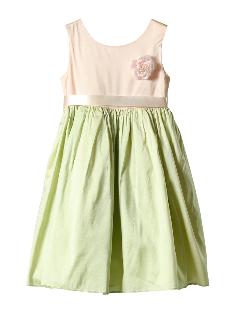 [Dimples Apparel]<br>バイカラー こどもドレス(100cm)-グリーン/ピンク